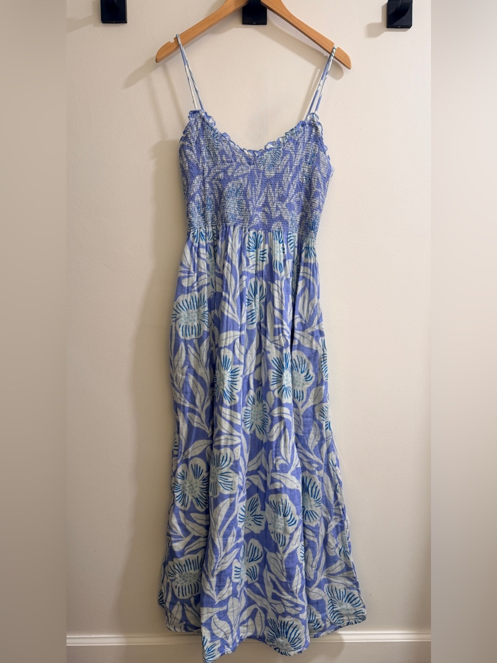 NWOT Free People Sweet Nothings Printed Midi Dress in Blue (Size Large)